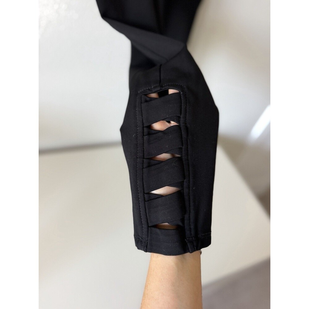 Cache Black Ankle Cutout Leggings Women Glam Pants Laser Stretch Elastic Waist M - Picture 3 of 10